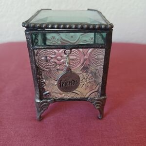 J Devlin Jewelry Keepsake Trinket Box Glass & Metal Friends Charm Vintage 2000